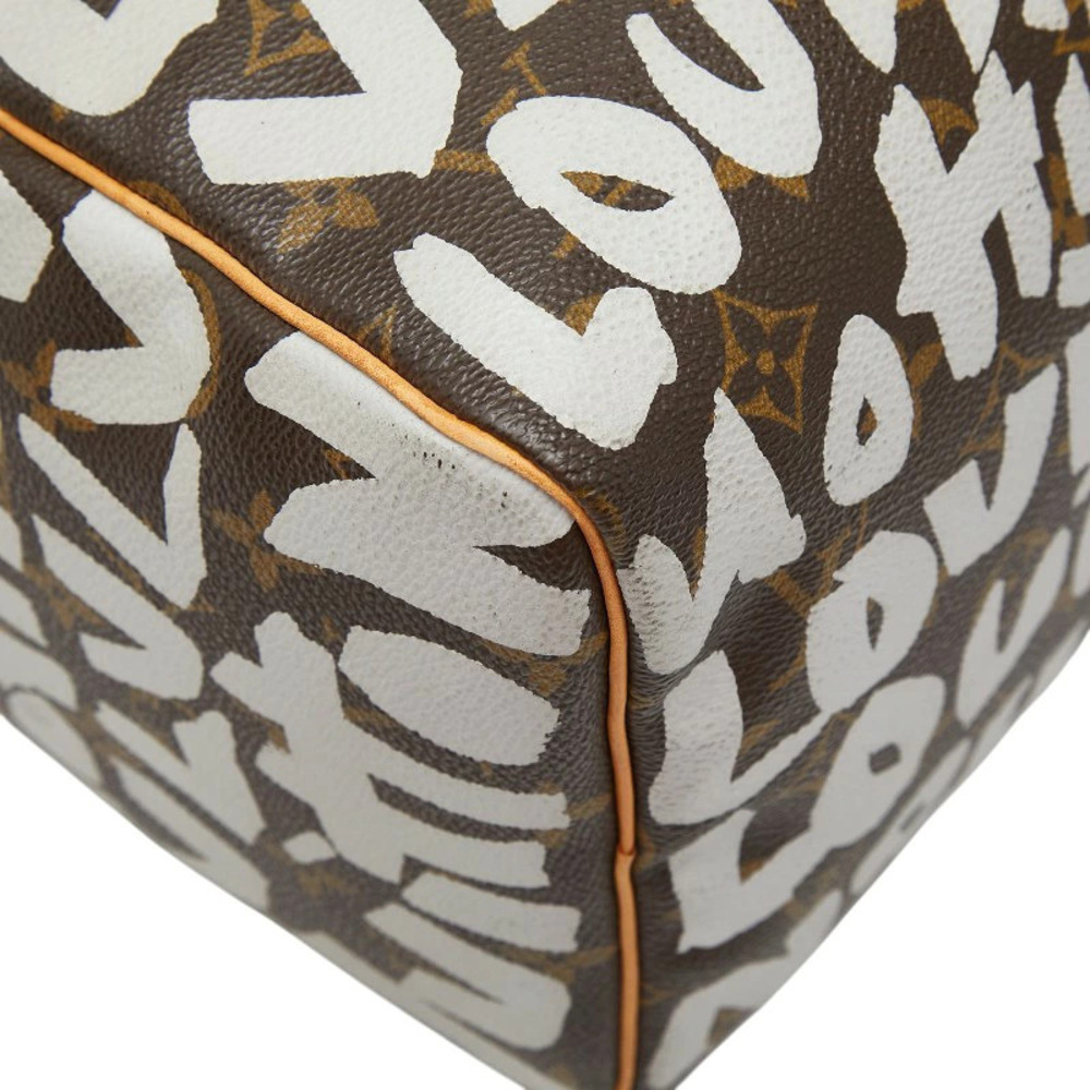 Louis Vuitton Monogram Graffiti Speedy Handbag Boston Bag Brown White Leather - Picture 5 of 10